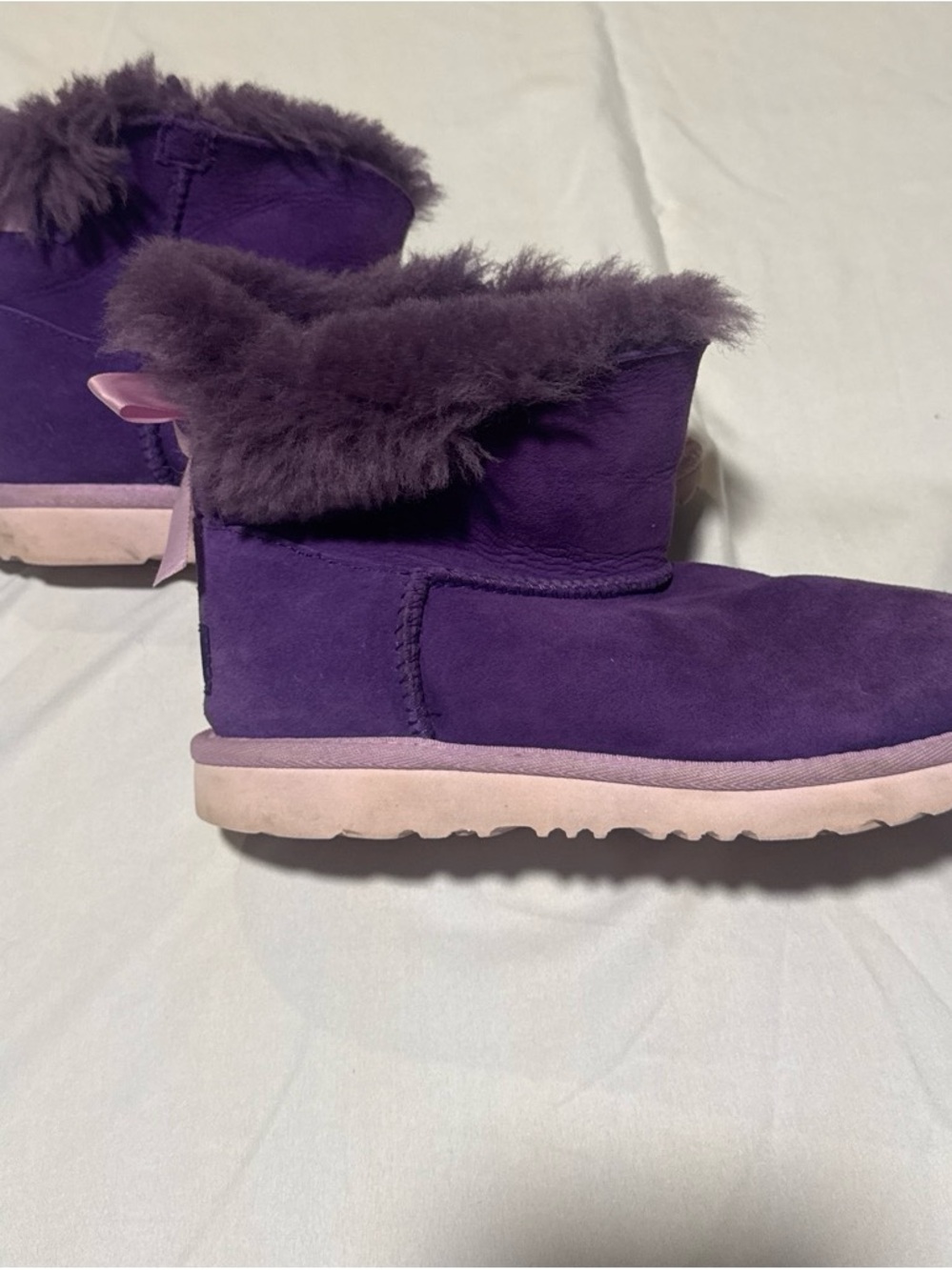 UGG Kids Purple Suede Shearling Boots with Bows